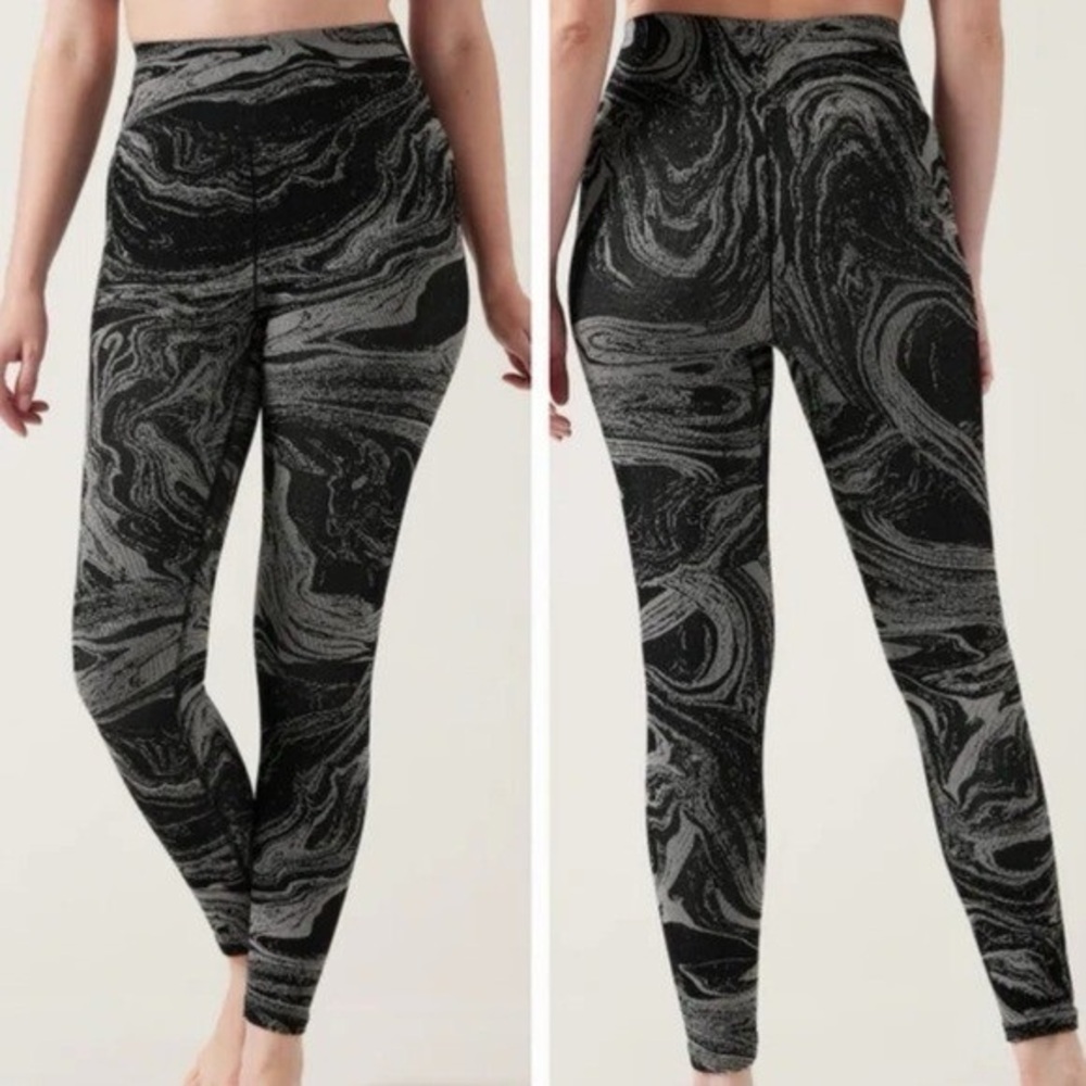 XS - ATHLETA - Aurora Shine Tight in Black and Gray Metallic NEW $109 msrp
